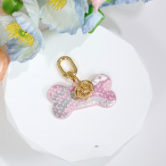 YWZR項鏈項圈女刻字定制皮革項鏈choker頸帶鈴鐺骨頭掛件朋克風(fēng)項鏈原 糖果粉蛇紋骨頭掛件