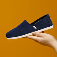 湯姆斯夏季復古軟底透氣帆布鞋男鞋一腳蹬懶人休閑社會(huì )布鞋 深藍 42