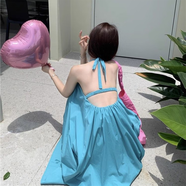 爾山集掛脖吊帶連衣裙子夏季無袖露背海邊度假氣質(zhì)長(zhǎng)裙沙灘裙海邊穿搭 【藍(lán)色】S（80-100斤）