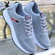 花花公子（PLAYBOY）軟底防臭男鞋子男士運動(dòng)鞋夏季透氣網(wǎng)鞋休閑鞋防滑工作鞋跑步潮鞋 2208灰色 40