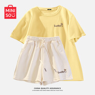 名創(chuàng)優(yōu)品（MINISO）運動套裝女夏季2025年新款純棉短袖小個子休閑夏裝搭配一整套女裝 鵝黃+奶白(幸運愛心) M 160(不褪色不變形)