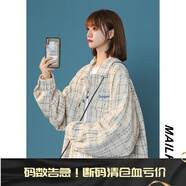 QGF小香風(fēng)外套女潮牌ins寬松顯瘦感格子褂子春秋季中性休閑百搭上衣 杏色 2XL
