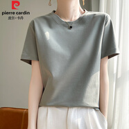 皮爾卡丹（pierre cardin）高端絲光寬松顯瘦圓領(lǐng)短袖女士T恤黑白色原宿體恤上衣 茶綠色 M