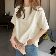 以純 YISHION白色感純棉短袖t恤女裝2025新款夏季顯瘦遮肉寬松基礎款上衣 純杏色 XL 136-155斤