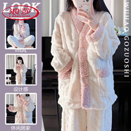 浪莎甜美春秋款珊瑚絨女士睡衣女冬季加絨2025款保暖家居服套裝可外穿 絨款-白撞粉[加厚款] L 推薦95-110斤