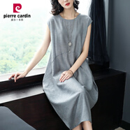 皮爾卡丹（pierre cardin）夏季2025新款女裝裙子女純色文藝長(cháng)裙簡(jiǎn)約仿天絲亞麻休閑寬松連衣 銀灰色 S 110斤以下