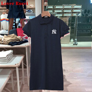 LOVER RUCCI2025夏顯瘦大碼運動(dòng)休閑A字翻領(lǐng)中長(cháng)款T恤情侶女POLO衫寬松連衣裙 藏藍色 XL