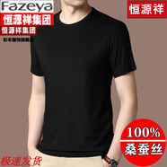 Fazeya恒源祥高端桑蠶絲短袖t恤男圓領(lǐng)夏季中青年純色真 絲體恤寬松上衣 黑色 圓領(lǐng) M 165
