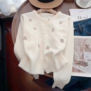 EYNL品牌折扣甜美刺繡櫻桃珍珠毛衣外套女2025年春秋設(shè)計(jì)感百搭針織衫 白色 S 建議85-100斤