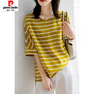 皮爾卡丹（pierre cardin）【1192人收藏】雪紡衫夏季新款女裝圓領(lǐng)時(shí)尚清爽通勤造型感顯瘦法 黃色 S 80-100斤