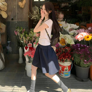 小野七天夏季穿搭日系a字半身裙女小個(gè)子2025新款高腰顯瘦百褶傘裙蓬蓬裙 日系藏青色 半身裙 L