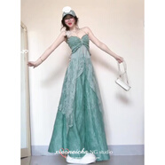 艾珠兒（Aizhuer）海邊度假風(fēng)薄荷綠吊帶上衣女夏季2025新款設計感高腰闊腿褲兩件套 上衣+褲子 上衣網(wǎng)紗可拆卸 S