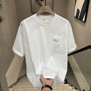 花花公子（PLAYBOY）短袖t恤男夏季新款簡約拼接高品質(zhì)圓領(lǐng)T恤男休閑百搭青年痞帥體恤 白色 3XL