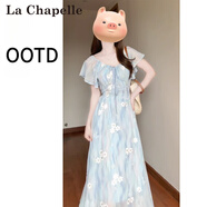 拉夏貝爾（La Chapelle）桔梗法式V領(lǐng)時(shí)尚碎花連衣女夏季海邊度假沙灘高級(jí)感約會(huì)短袖仙女 圖片色 M 建議100-110斤