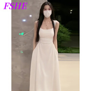 FSHE法式茶歇白色吊帶連衣裙子女夏季2025春夏新款小個(gè)子長袖收腰長裙 白【無袖】 L 【105-120斤】