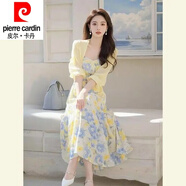 皮爾卡丹（pierre cardin）大碼女裝開春多巴胺穿搭感女人味開衫碎花吊帶連衣裙兩件套裝 開衫+連衣裙【兩件套】 M 建議95-105斤