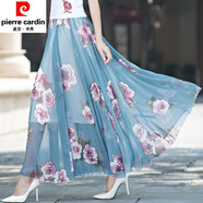 皮爾卡丹（pierre cardin）夏季顯瘦百搭雪紡半身裙大碼印花松緊腰大擺仙女裙子碎花半身長(cháng)裙 藍牡丹 S