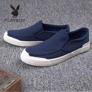 花花公子（PLAYBOY）春季帆布鞋男新款透氣低幫男鞋韓版潮流板鞋休閑套腳一腳蹬懶人鞋 深藍(lán)色 39