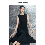 Mandy Zhang赫本風(fēng)法式氣質(zhì)釘珠亮片背心連衣裙女黑色禮服長款裙子 耀夜石黑 珠片鑲鉆 XS