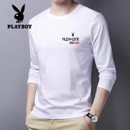 花花公子（PLAYBOY）純棉長袖t恤男2025春秋季新款上衣大碼寬松上衣韓版內(nèi)搭打底衫潮 8805白色長袖 薄款 M 建議80-86斤
