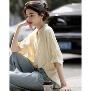 德瑪納【素簡(jiǎn)美學(xué)】夏季優(yōu)雅立領(lǐng)連袖襯衫條紋肌理褶裥寬松襯衣女裝上衣