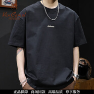 西域駱駝（VANCAMEL）美式高街短袖夏季純棉重磅簡(jiǎn)約潮流百搭體恤寬松休閑圓領(lǐng)印花半袖 黑色 3XL