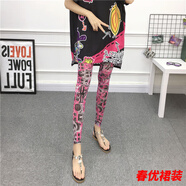 芭瑾圖薄款打底褲女潮外穿印花原宿風(fēng)長(cháng)褲子緊身顯瘦網(wǎng)紗大彈力九分褲子 字母玫紅 M 均碼長(cháng)褲/褲長(cháng)92c80-145斤