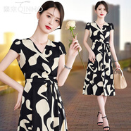 秦末（QINMO）2025法式連衣裙女裝碎花裙新款夏季顯瘦夏天氣質(zhì)女神范雪紡裙子 570黑色 3XL 135-150斤