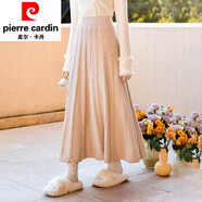 皮爾卡丹（pierre cardin）2025春季新款中長款豎條紋針織半身裙女高腰毛線裙百搭顯瘦a字裙 卡其色 均碼
