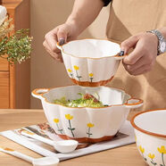 佩爾森（CERAMICS）碗盤(pán)套裝陶瓷餐具家用簡(jiǎn)約釉下彩碗盤(pán)筷餐具整套山菊花喬遷送禮 6英寸雙耳花型碗 餐具