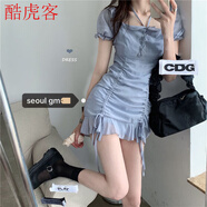 辣妹套裝純欲2022連衣裙性感辣妹欲風(fēng)一字領(lǐng)魚(yú)尾短裙包臀裙子學(xué)生春夏季 圖片藍【有內襯/感/不會(huì )短】 L 建議106-115斤