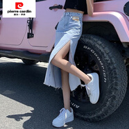 皮爾卡丹（pierre cardin）開叉休閑裙女夏季新款韓版高腰顯瘦半身裙百搭洋氣復(fù)古中長(zhǎng)裙 淺藍(lán) 6565 2XL