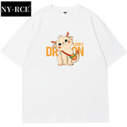 NY-RCE明星徐璐同款卡通短袖t恤女裝2025新款美式復古夏體恤上衣服潮牌 白色（LUCKY DRAGON） M 100~125斤