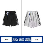 寶梵圖聯(lián)名小熊短褲男春夏季薄款寬松直筒五分韓系休閑五分沙灘褲 黑色+灰色 L