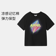 安奈兒（Annil）【記憶棉】童裝男童女童圓領(lǐng)短袖T恤夏印花休閑 黑色  120 