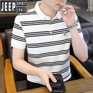 JEEP SPIRIT翻領(lǐng)保羅條紋polo衫短袖t恤男裝商務(wù)休閑高端有領(lǐng)上衣服夏季半袖 1015白色 M 165