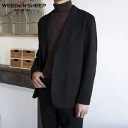 威登羊毛呢西裝外套男春秋季新款2025輕熟風(fēng)男裝休閑男士厚呢子西服套裝 黑色外套【單件 XL