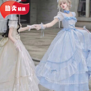 靠森（Kaooseen）洛麗塔大裙子飛行日志畢業(yè)季禮服日?？铋L(cháng)裙生日裙Lolita長(cháng)裙 飛行藍+蝴蝶結+拖尾 3XL