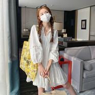 小野七天法式波西米亞鏤空蕾絲爆款連衣裙女夏旅行氣質(zhì)白色裙子 白色 M 【101-120斤】