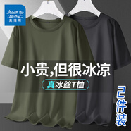 真維斯（Jeanswest）【2件裝】莫代爾冰絲短袖t恤男士夏季涼感內搭大碼半袖體恤上衣男 【2件裝】橄欖綠+深灰色 4XL (體重205-230斤)