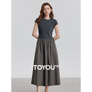 初語(yǔ)拼接設計連衣裙女2025夏季新款萊賽爾系帶收腰顯瘦T恤裙 深灰色 L