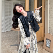皮爾卡丹（pierre cardin）新中式水墨印花連衣裙套裝女春季2025新款復古短款馬甲長裙兩件套 套裝【面料升級版】 XL 【136-155斤】