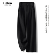 GCRZW高級(jí)感咖色西裝闊腿褲女秋冬2024新款九分褲子毛呢垂感高腰直筒褲 黑色八分褲 -常規(guī)腰 4XL /32 建議145-155斤