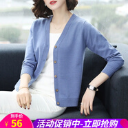 針織衫女春秋冬季新款針織開衫長袖韓版寬松外搭V領(lǐng)百搭毛衣短款披肩薄款外套 藍(lán)色 均碼
