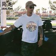 簡(jiǎn)龍中國風(fēng)短袖t恤男裝潮牌簡(jiǎn)約夏季國潮圓領(lǐng)純棉寬松情侶裝半袖上衣 白色 金紐約 【新疆長(cháng)絨棉100%】 4XL 【建議170-190斤】