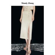 Mandy Zhang法式醋酸閃耀香檳鉆扣半身裙女夏季側(cè)開叉包臂氣質(zhì)長裙 閃耀香檳 M