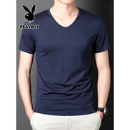 花花公子（PLAYBOY）莫代爾冰絲男士T恤短袖V領(lǐng)夏季純色白色打底衫涼感速干體恤雞心領(lǐng) 515寶藍(lán) 3XL (適合165-185斤)