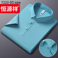 恒源祥冰桑蠶絲短袖T恤男士夏季新款純色翻領(lǐng)無(wú)痕免燙寬松彈力冰感上衣 HYX-pt222淺藍 M 165建議95-120斤