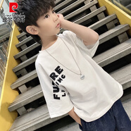 皮爾卡丹（PIERRE CARDIN）男童夏裝港風(fēng)落肩短袖t恤2025男孩帥氣字母蝙蝠衫上衣兒童圓領(lǐng)T潮 白色 【優(yōu)質(zhì)純棉面料】 140 cm