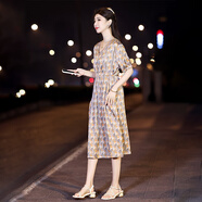 羞致杭州絲綢正品桑蠶絲連衣裙女2025夏新款小個子氣質(zhì)優(yōu)雅過膝真絲裙 圖片色 M 90-125斤